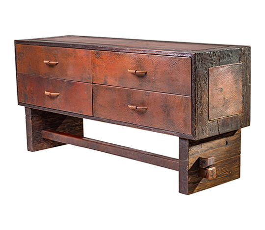 Mission Drawer Tobacco 4-Drawer Sideboard with Copper Accents