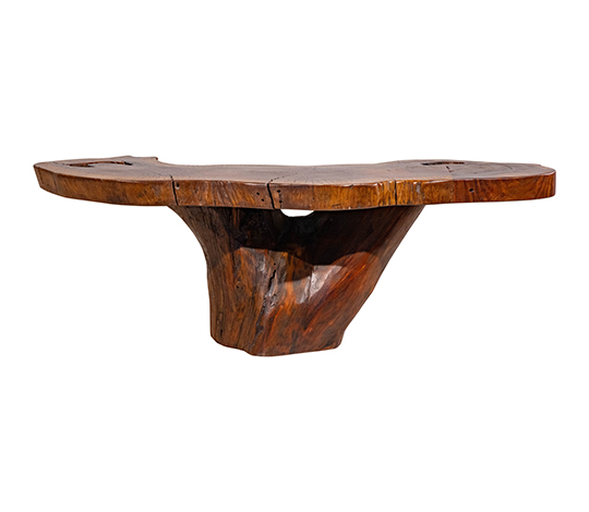Close-up view of Tree Stump Coffee Table, showcasing authentic wooden texture and rustic charm.