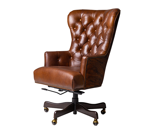Classic Tufted Dark Caramel Leather Executive Office Chair - Timeless Elegance
