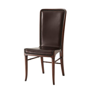 legant Dark Wooden Dining Chair - Black Leather and Braided Trim