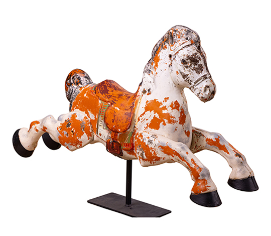 Chipped Brown and White Running Horse Sculpture – Dynamic Artistry in Motion