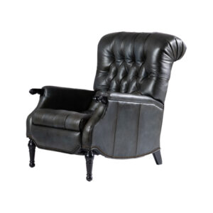 Sauvage Blue Leather Recliner - Ebony Finish Spring Fortrel Cushion - Vintage Nails
