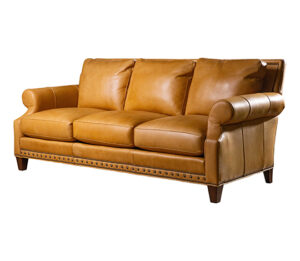 Distressed Carob Brown Finish Leather Sofa