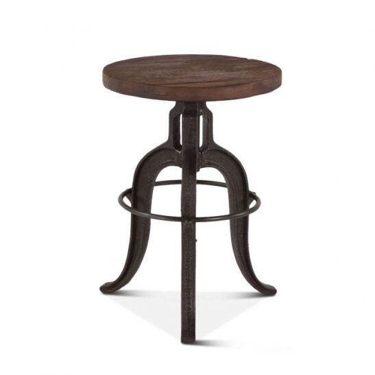 Industrial Teak Adjustable Reclaimed Wood Stool 16" Round - Adjusts: 22"H to 28.25"H Weathered Teak and Grey Zinc - .5