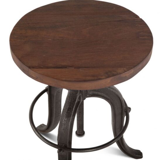 Industrial Teak Adjustable Reclaimed Wood Stool 16" Round - Adjusts: 22"H to 28.25"H Weathered Teak and Grey Zinc - .5 - Image 2