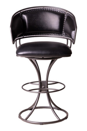Luis Counter Stool - 26" Seat Height With Footrest Gris Oxford Frame HOH White And Grey Outside Back Black Leather Seat And Back