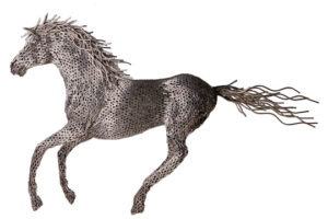 Horse Pipe Sculpture Galloping - Stainless Steel -