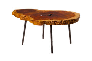 TH80275 Burled Coffee Table With Forged Legs -