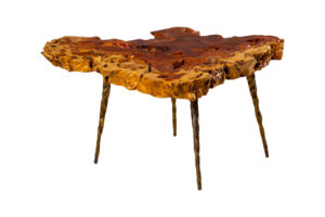 Burled Coffee Table With Forged Legs