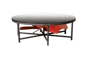 Coffee Table Salvaged Texas Red Fan With Round Glass -