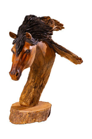 Dark Brown Horse Head Wood Sculpture