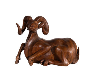 Carved Wood Ram Sculpture