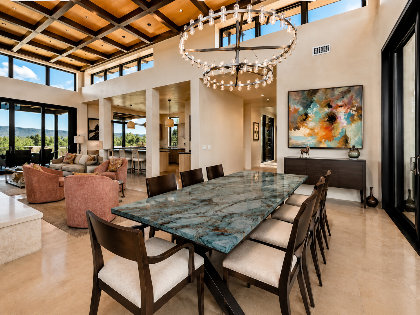 Luxury dining room with stone table
