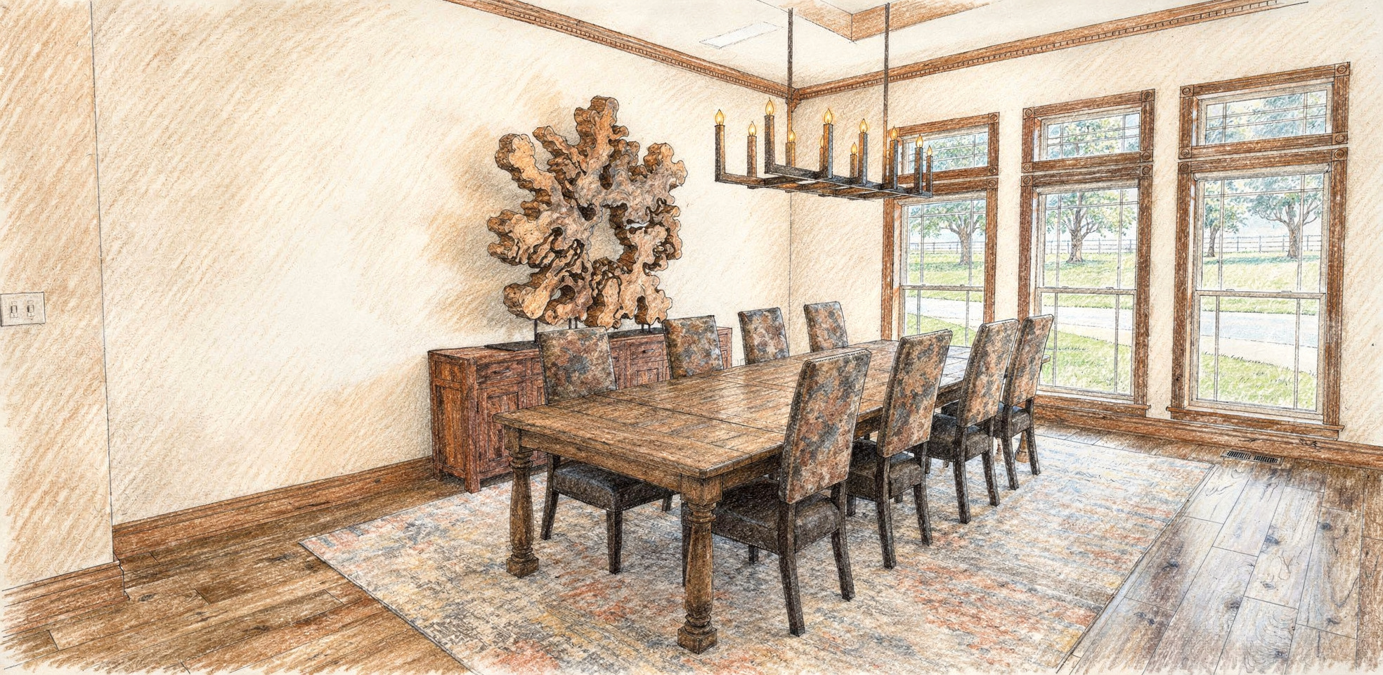 Hand rendered dining room