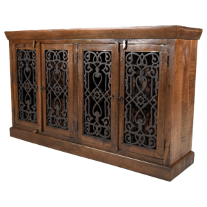 Antique Wood Sideboard with Cast Iron Grate