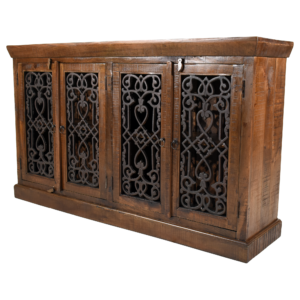 Antique Wood Sideboard with Cast Iron Grate